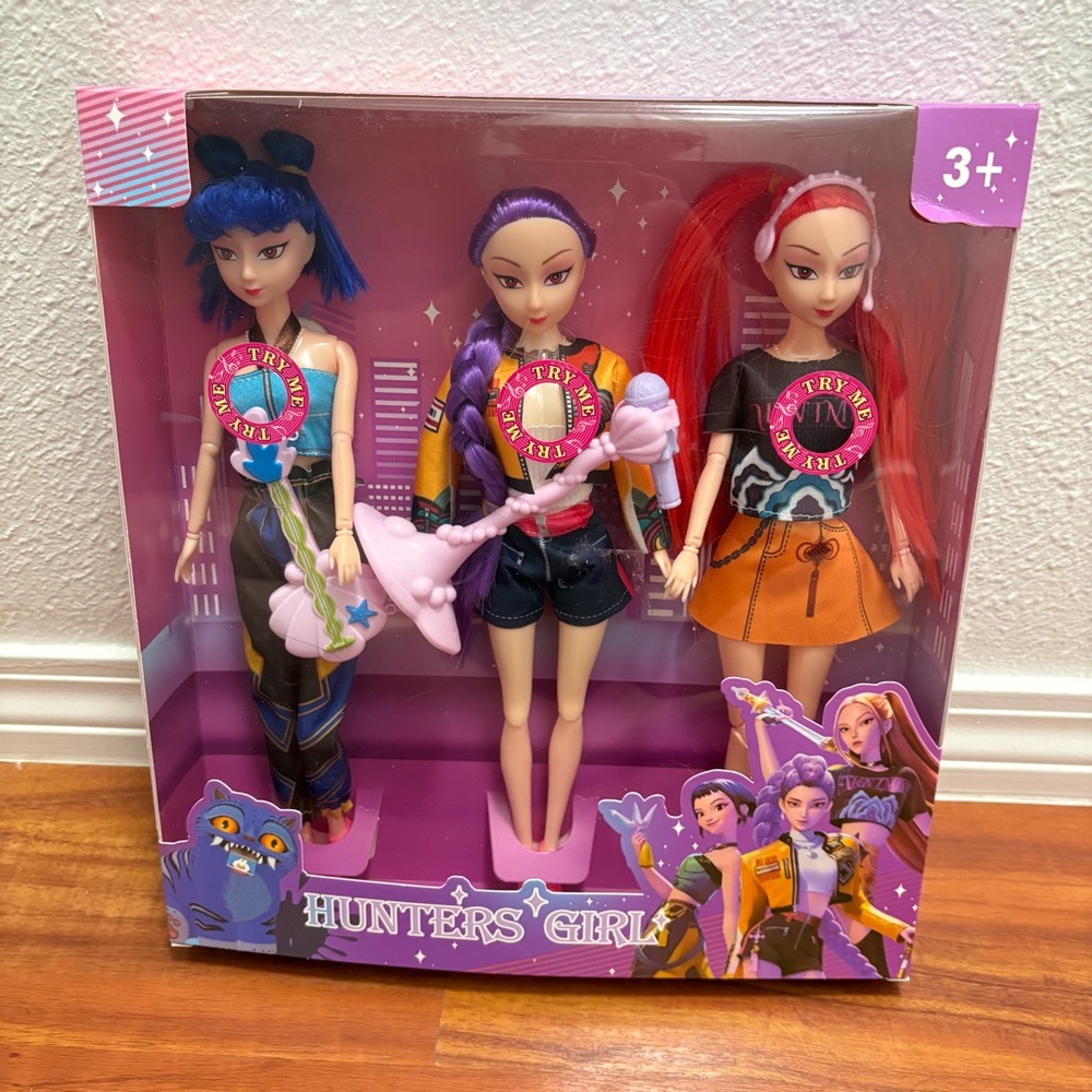 Singing 🎶 Kpop Demon Hunter Dolls set, 3 multicolor pens, puffy stickers, case